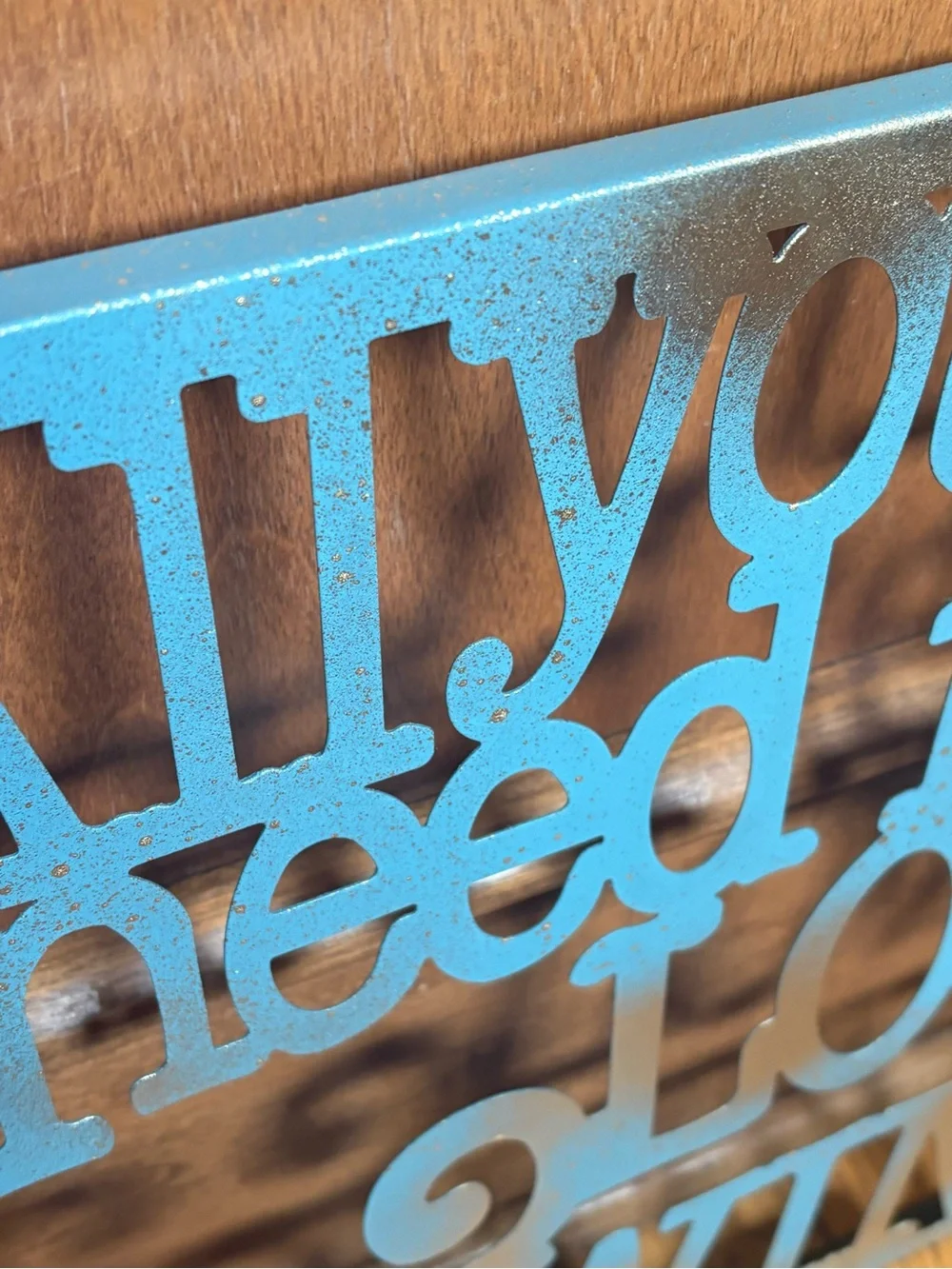 All You Need Is Love & Wine Metal Wall Art - teal/gold splash